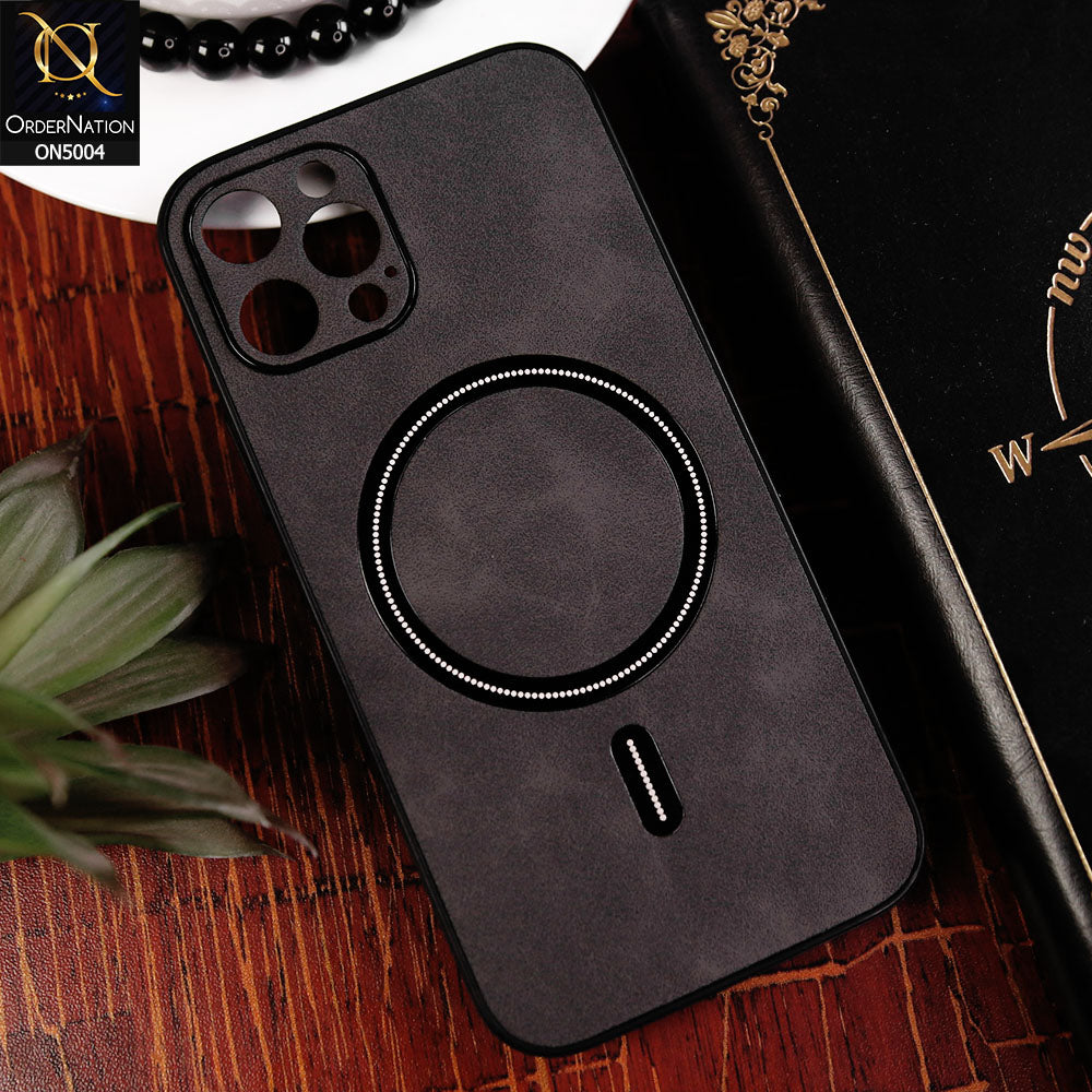 iPhone 12 Pro Cover - Black - New Luxury Matte Leather Magnetic MagSafe Wireless Charging Soft Case