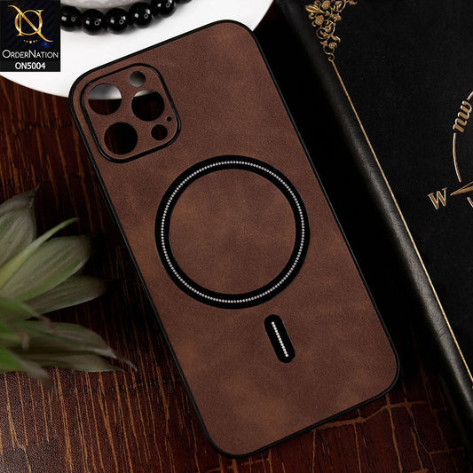 iPhone 12 Pro Cover - Dark Brown - New Luxury Matte Leather Magnetic MagSafe Wireless Charging Soft Case