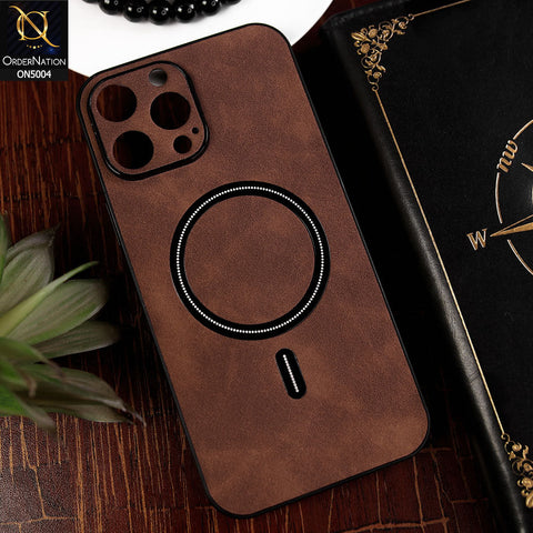 iPhone 13 Pro Max Cover - Dark Brown - New Luxury Matte Leather Magnetic MagSafe Wireless Charging Soft Case