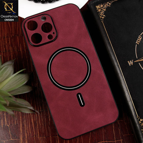 iPhone 13 Pro Max Cover - Red - New Luxury Matte Leather Magnetic MagSafe Wireless Charging Soft Case