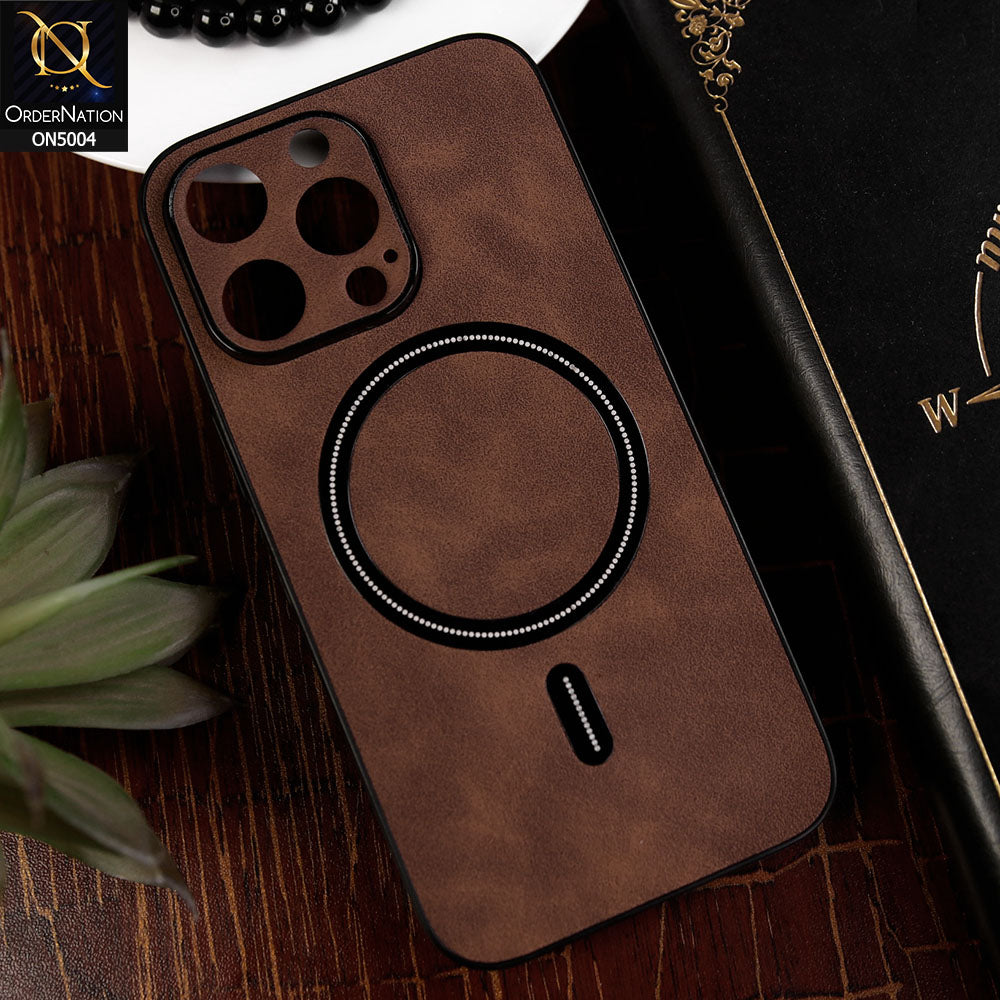 iPhone 13 Pro Cover - Dark Brown - New Luxury Matte Leather Magnetic MagSafe Wireless Charging Soft Case