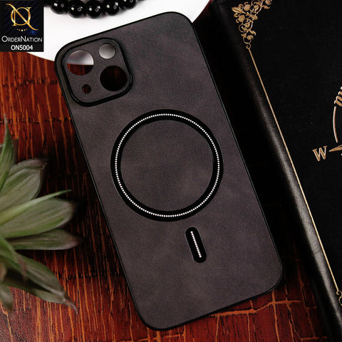 iPhone 14 Cover - Black - New Luxury Matte Leather Magnetic MagSafe Wireless Charging Soft Case