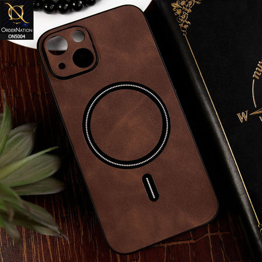 iPhone 14 Cover - Dark Brown - New Luxury Matte Leather Magnetic MagSafe Wireless Charging Soft Case