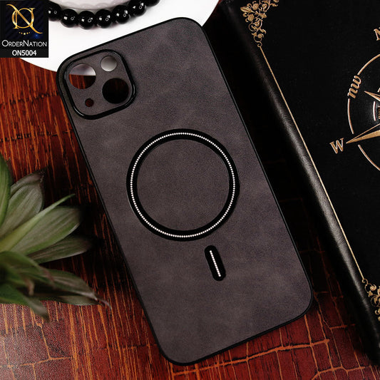 iPhone 14 Plus Cover - Black - New Luxury Matte Leather Magnetic MagSafe Wireless Charging Soft Case