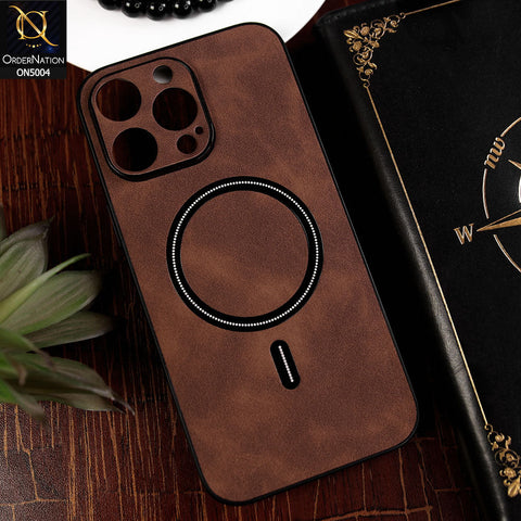 iPhone 14 Pro Max Cover - Dark Brown - New Luxury Matte Leather Magnetic MagSafe Wireless Charging Soft Case