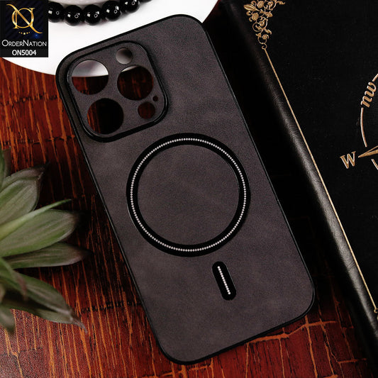 iPhone 14 Pro Cover - Black - New Luxury Matte Leather Magnetic MagSafe Wireless Charging Soft Case