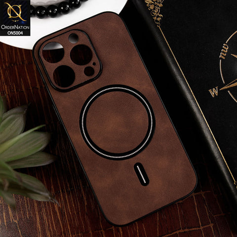 iPhone 14 Pro Cover - Dark Brown - New Luxury Matte Leather Magnetic MagSafe Wireless Charging Soft Case