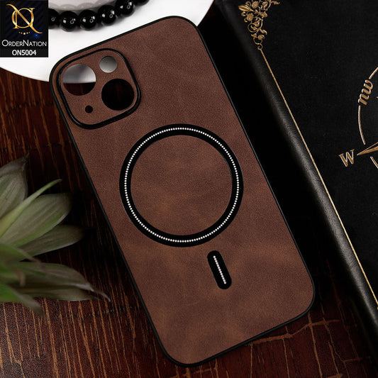 iPhone 15 Cover - Dark Brown - New Luxury Matte Leather Magnetic MagSafe Wireless Charging Soft Case