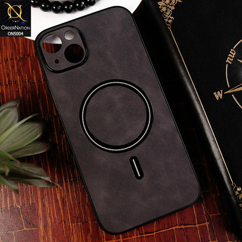 iPhone 15 Plus Cover - Black - New Luxury Matte Leather Magnetic MagSafe Wireless Charging Soft Case