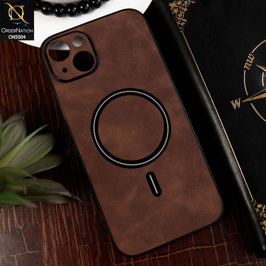 iPhone 15 Plus Cover - Dark Brown - New Luxury Matte Leather Magnetic MagSafe Wireless Charging Soft Case