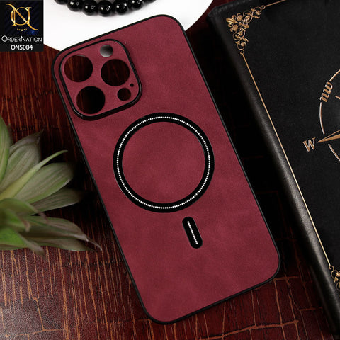 iPhone 15 Pro Max Cover - Red - New Luxury Matte Leather Magnetic MagSafe Wireless Charging Soft Case