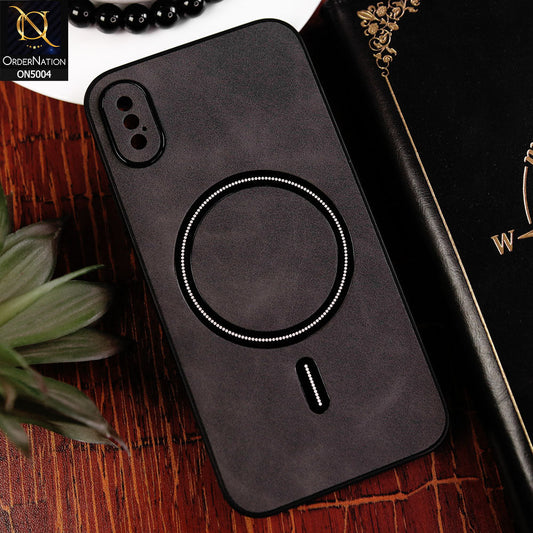 iPhone XS / X Cover - Black - New Luxury Matte Leather Magnetic MagSafe Wireless Charging Soft Case