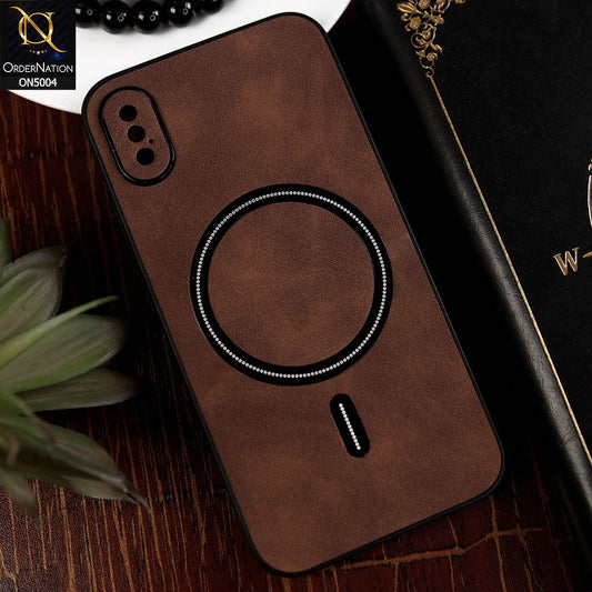 iPhone XS / X Cover - Dark Brown - New Luxury Matte Leather Magnetic MagSafe Wireless Charging Soft Case