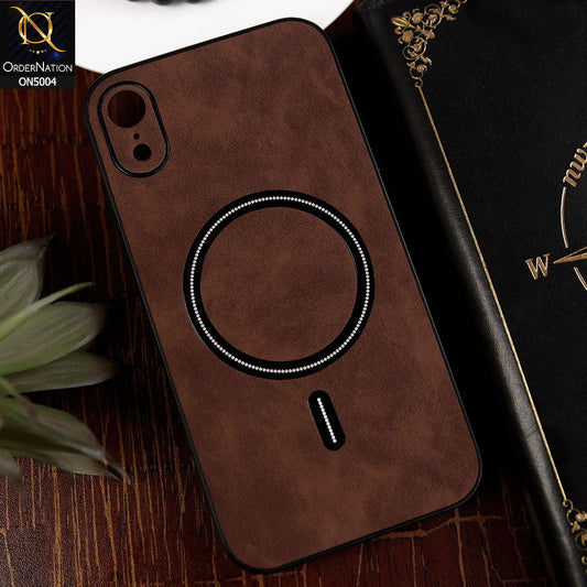 iPhone XR Cover - Dark Brown - New Luxury Matte Leather Magnetic MagSafe Wireless Charging Soft Case