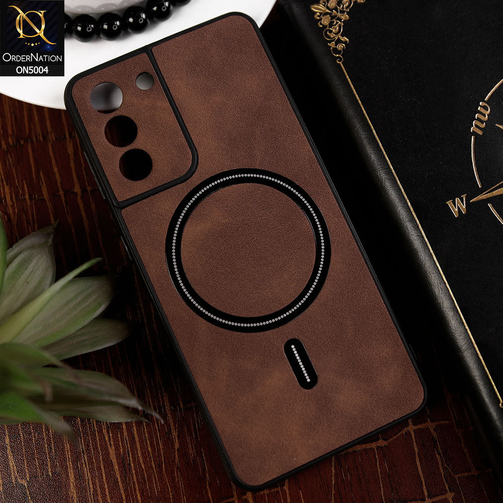 Samsung Galaxy S21 5G Cover - Dark Brown - New Luxury Matte Leather Magnetic MagSafe Wireless Charging Soft Case