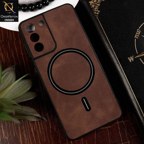 Samsung Galaxy S21 5G Cover - Dark Brown - New Luxury Matte Leather Magnetic MagSafe Wireless Charging Soft Case