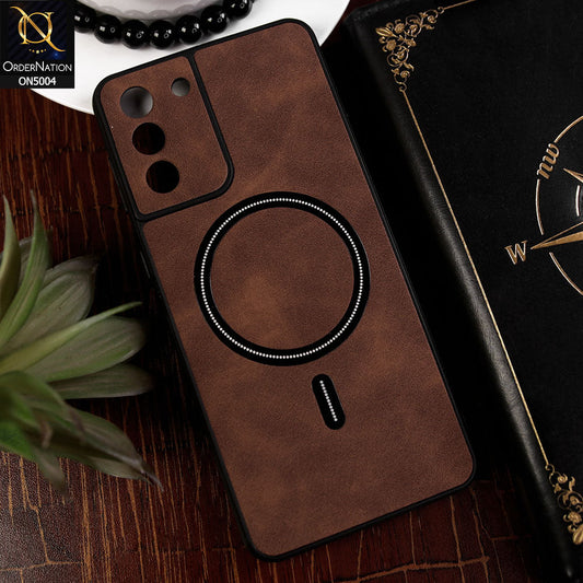 Samsung Galaxy S21 Plus 5G Cover - Dark Brown - New Luxury Matte Leather Magnetic MagSafe Wireless Charging Soft Case