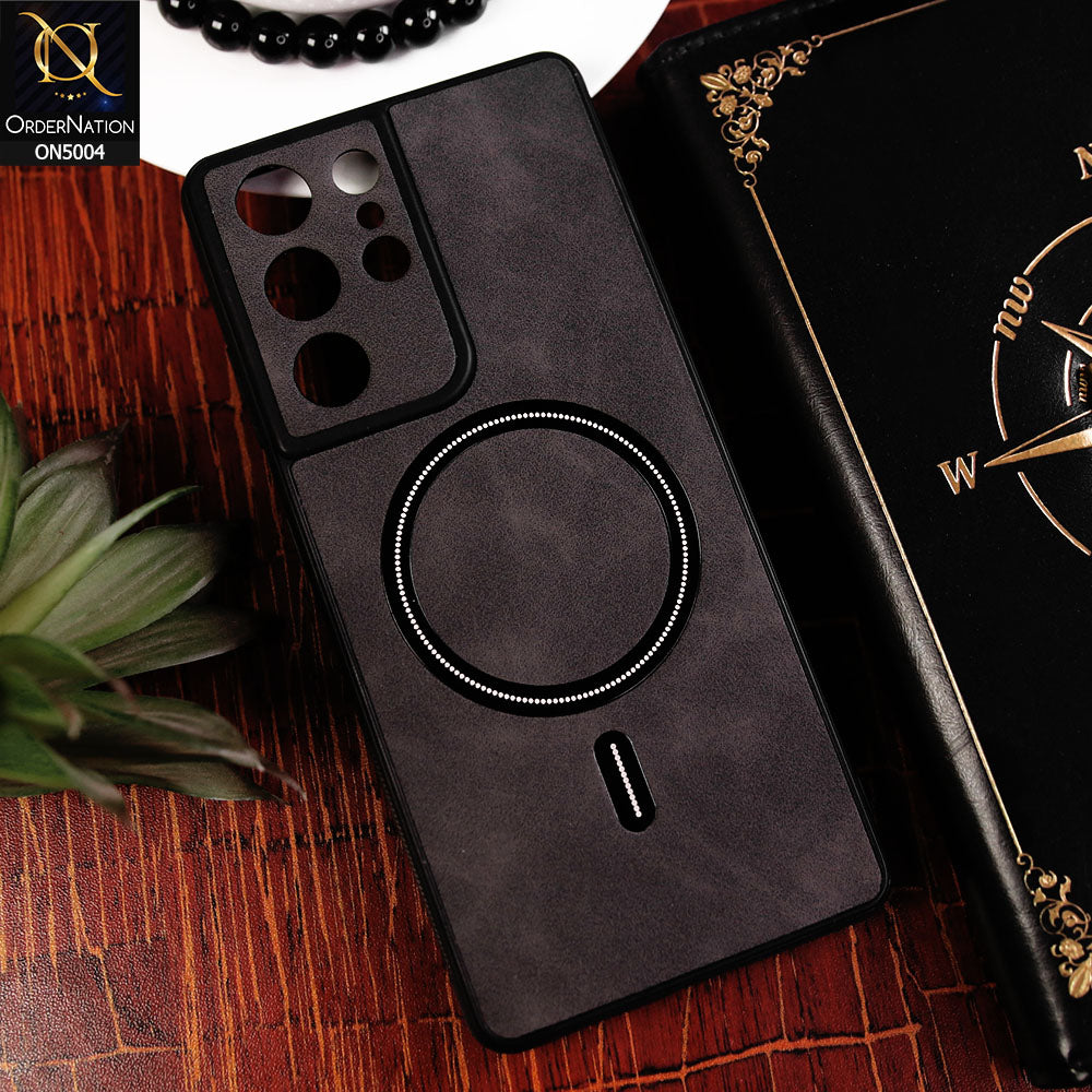 Samsung Galaxy S21 Ultra 5G Cover - Black - New Luxury Matte Leather Magnetic MagSafe Wireless Charging Soft Case
