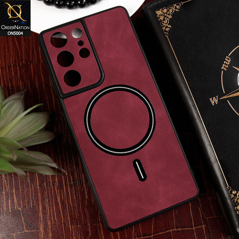 Samsung Galaxy S21 Ultra 5G Cover - Red - New Luxury Matte Leather Magnetic MagSafe Wireless Charging Soft Case