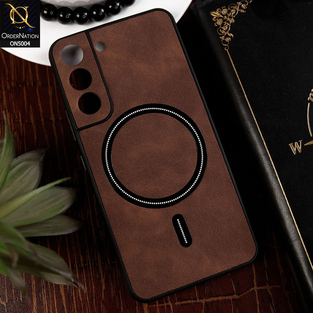 Samsung Galaxy S22 5G Cover - Dark Brown - New Luxury Matte Leather Magnetic MagSafe Wireless Charging Soft Case