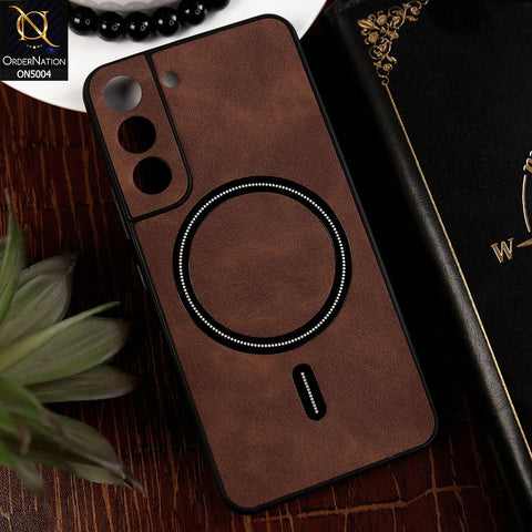 Samsung Galaxy S22 5G Cover - Dark Brown - New Luxury Matte Leather Magnetic MagSafe Wireless Charging Soft Case
