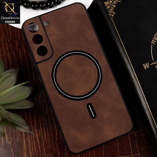Samsung Galaxy S22 Plus 5G Cover - Dark Brown - New Luxury Matte Leather Magnetic MagSafe Wireless Charging Soft Case
