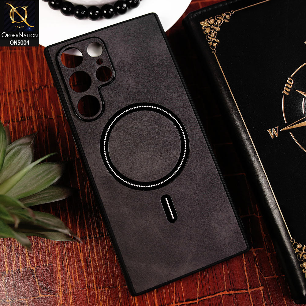 Samsung Galaxy S22 Ultra 5G Cover - Black - New Luxury Matte Leather Magnetic MagSafe Wireless Charging Soft Case