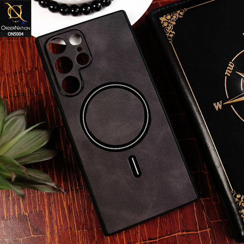 Samsung Galaxy S22 Ultra 5G Cover - Black - New Luxury Matte Leather Magnetic MagSafe Wireless Charging Soft Case