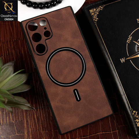 Samsung Galaxy S22 Ultra 5G Cover - Dark Brown - New Luxury Matte Leather Magnetic MagSafe Wireless Charging Soft Case