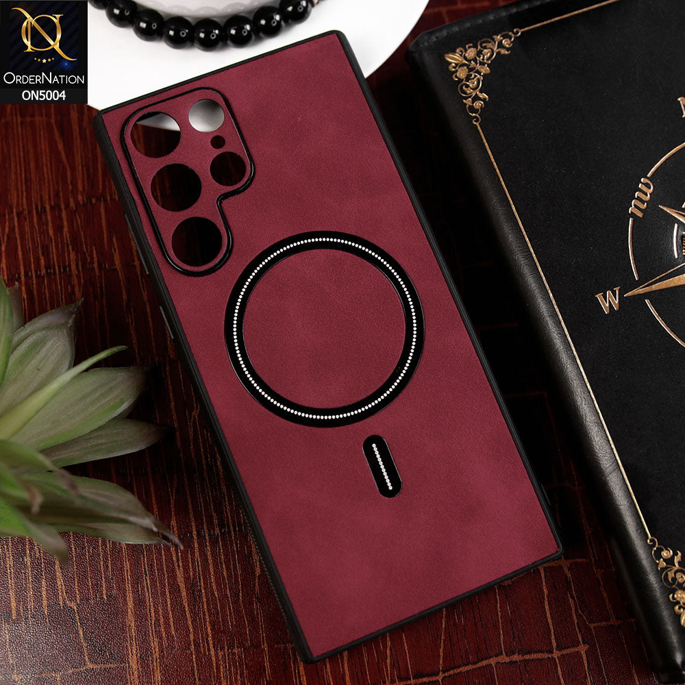 Samsung Galaxy S22 Ultra 5G Cover - Red - New Luxury Matte Leather Magnetic MagSafe Wireless Charging Soft Case