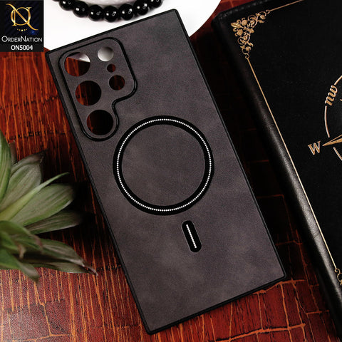 Samsung Galaxy S23 Ultra 5G Cover - Black - New Luxury Matte Leather Magnetic MagSafe Wireless Charging Soft Case