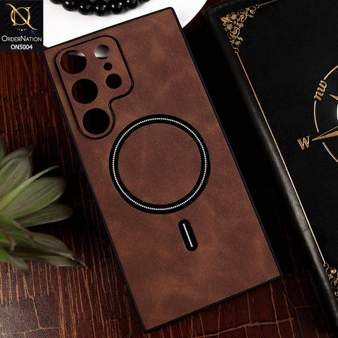 Samsung Galaxy S23 Ultra 5G Cover - Dark Brown - New Luxury Matte Leather Magnetic MagSafe Wireless Charging Soft Case
