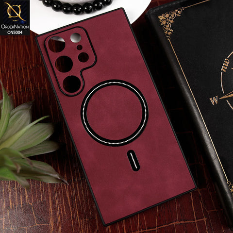 Samsung Galaxy S23 Ultra 5G Cover - Red - New Luxury Matte Leather Magnetic MagSafe Wireless Charging Soft Case