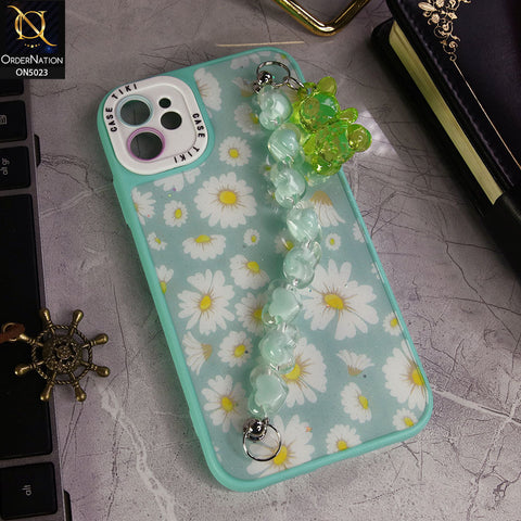 iPhone 11 Cover - Seagreen - New Spring Dreams Series Cristal Heart and Bear Holder Soft Borders Camera Protection Case