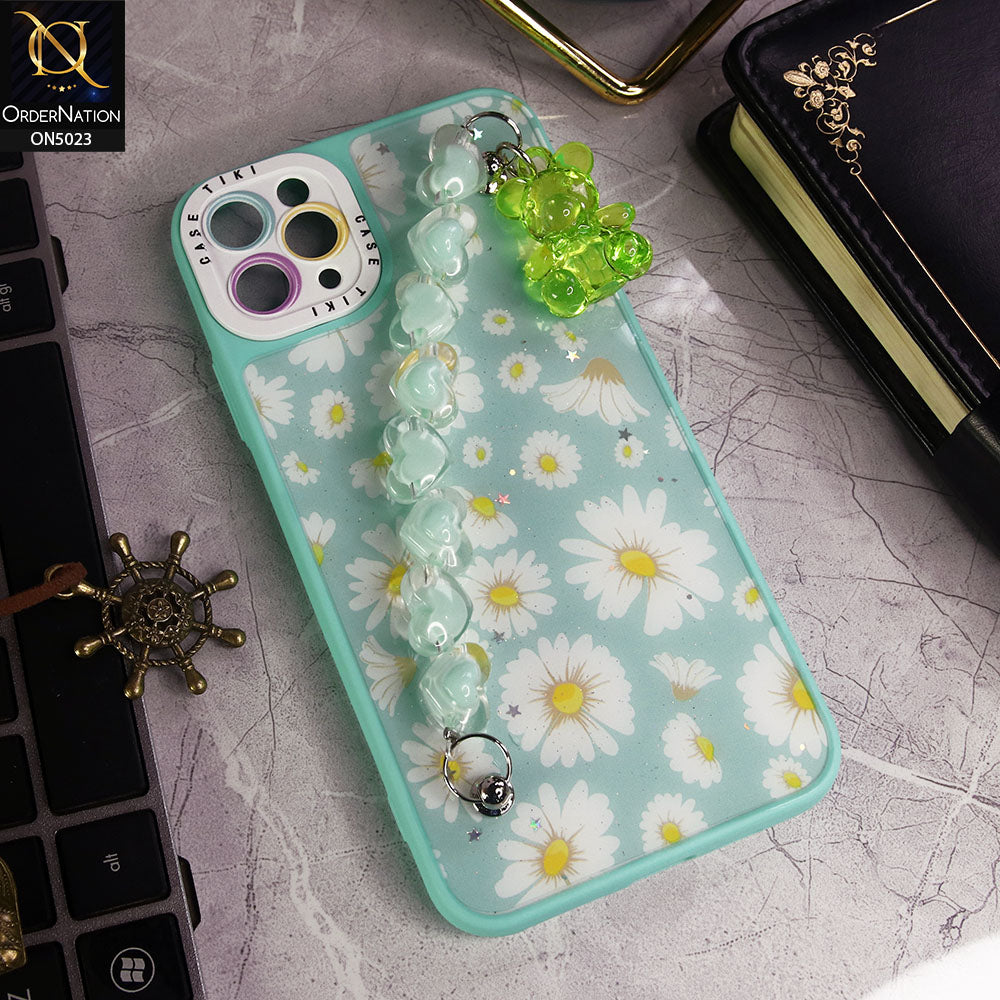 iPhone 11 Pro Max Cover - Seagreen - New Spring Dreams Series Cristal Heart and Bear Holder Soft Borders Camera Protection Case
