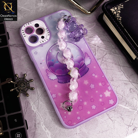 iPhone 12 Pro Cover - Purple - New Spring Dreams Series Cristal Heart and Bear Holder Soft Borders Camera Protection Case