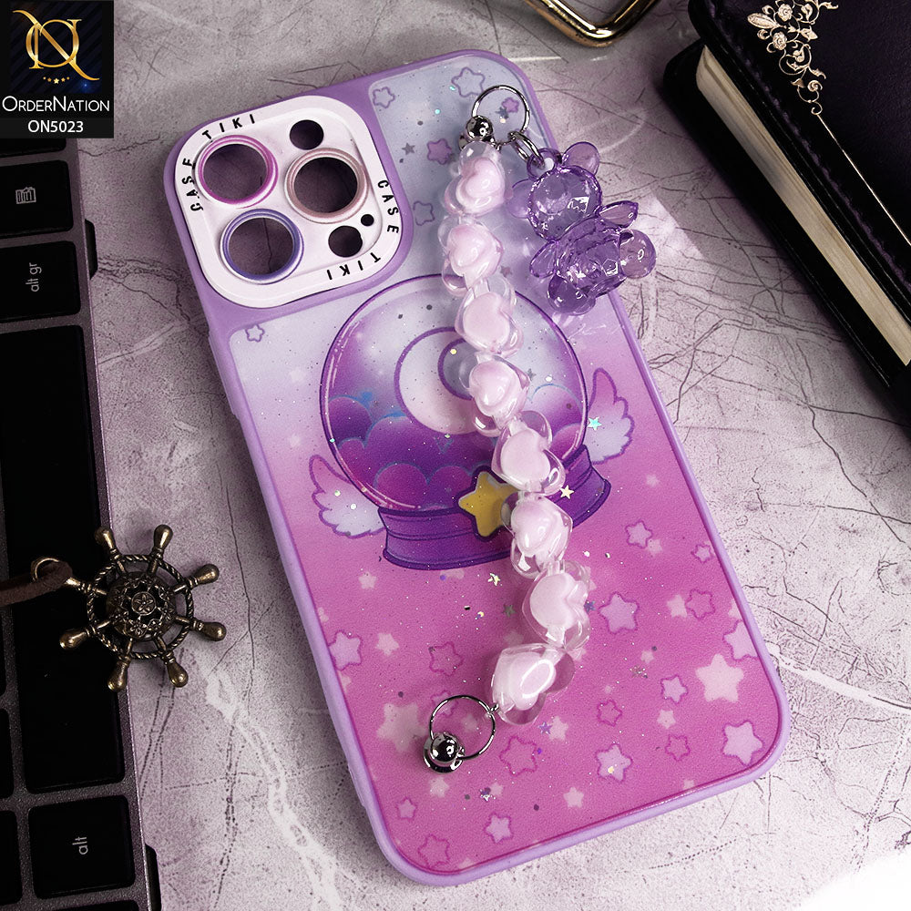 iPhone 13 Pro Max Cover - Purple - New Spring Dreams Series Cristal Heart and Bear Holder Soft Borders Camera Protection Case