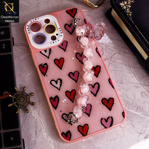iPhone 14 Pro Cover - Pink - New Spring Dreams Series Cristal Heart and Bear Holder Soft Borders Camera Protection Case