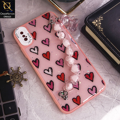 iPhone XS / X Cover - Pink - New Spring Dreams Series Cristal Heart and Bear Holder Soft Borders Camera Protection Case