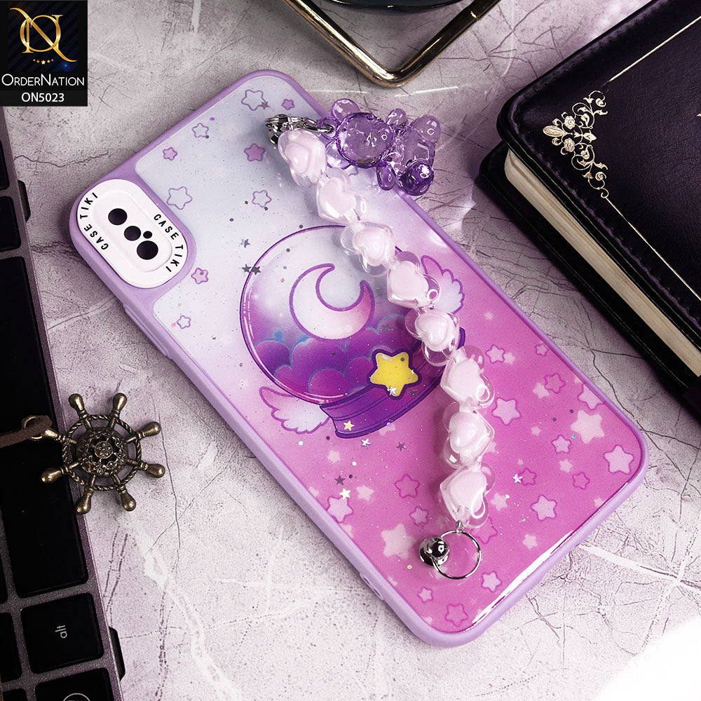 iPhone XS / X Cover - Purple - New Spring Dreams Series Cristal Heart and Bear Holder Soft Borders Camera Protection Case