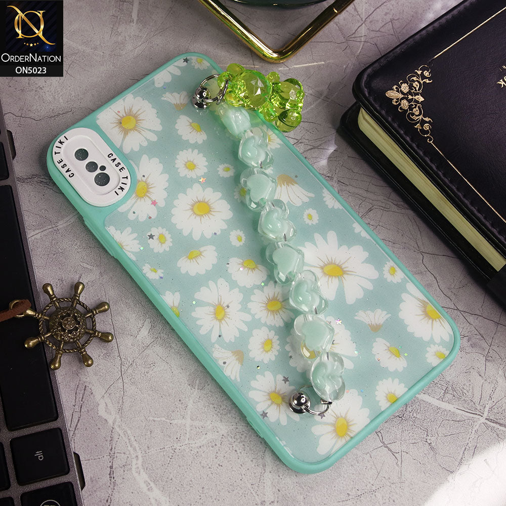 iPhone XS / X Cover - Seagreen - New Spring Dreams Series Cristal Heart and Bear Holder Soft Borders Camera Protection Case