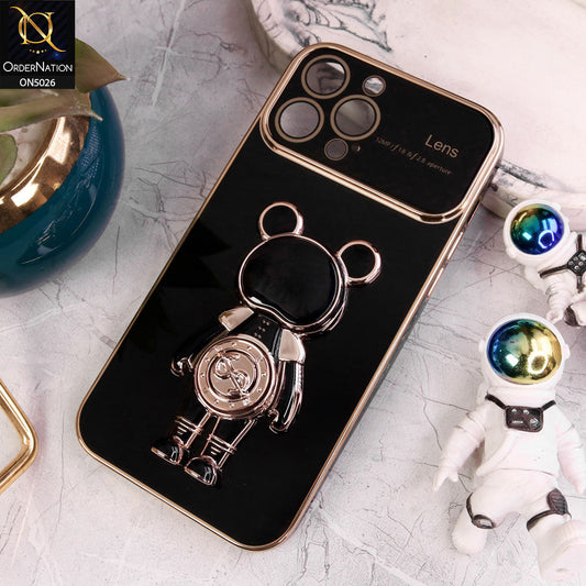 iPhone 14 Pro Max Cover - Black - Trendy Cute Bear Kick Stand Camera Lens Protection Soft Case