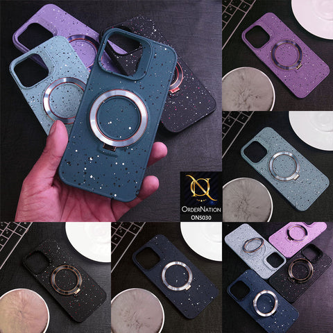 iPhone 14 Pro Max Cover - Purple - Trendy Color Splash Polka Dots Soft Case With Metal Round Kick Stand