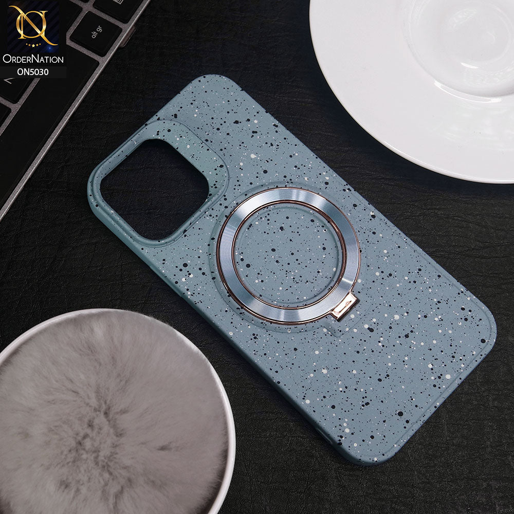 iPhone 13 Pro Max Cover - Sierra Blue - Trendy Color Splash Polka Dots Soft Case With Metal Round Kick Stand
