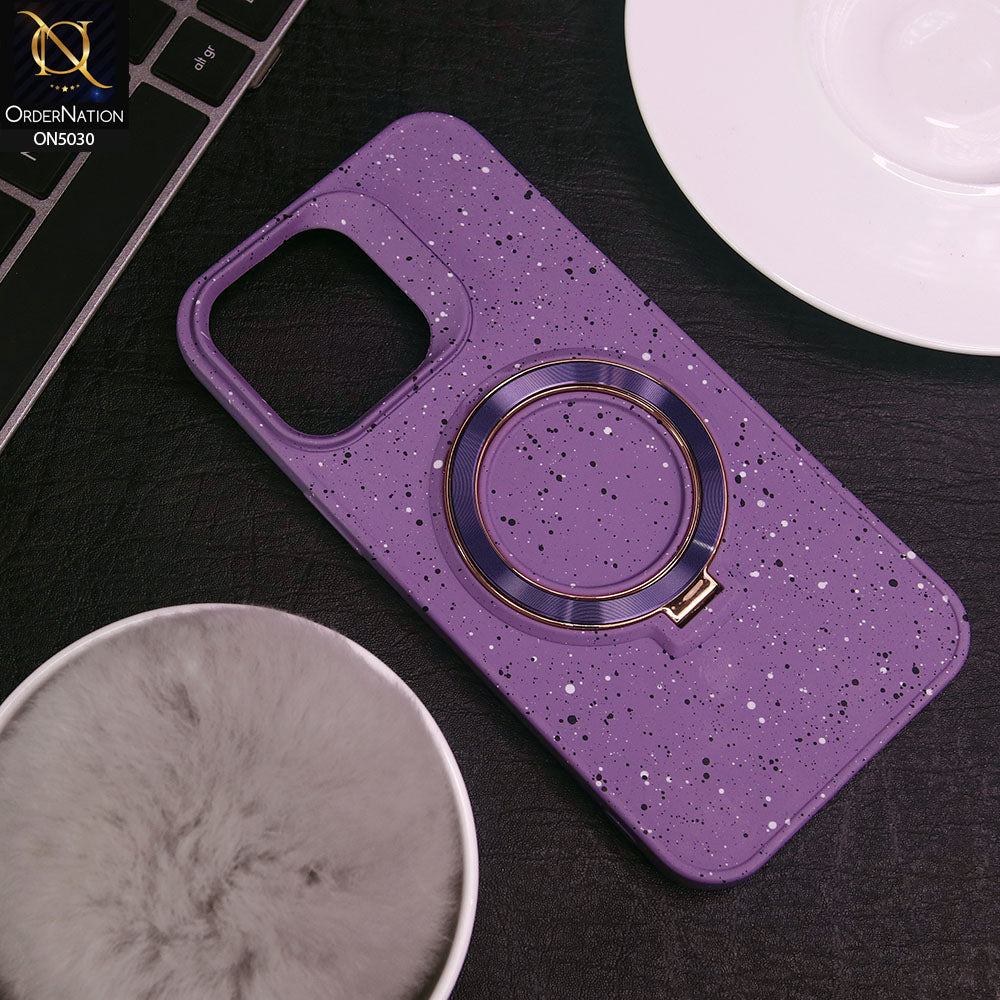 iPhone 14 Pro Max Cover - Purple - Trendy Color Splash Polka Dots Soft Case With Metal Round Kick Stand