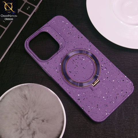 iPhone 14 Pro Max Cover - Purple - Trendy Color Splash Polka Dots Soft Case With Metal Round Kick Stand