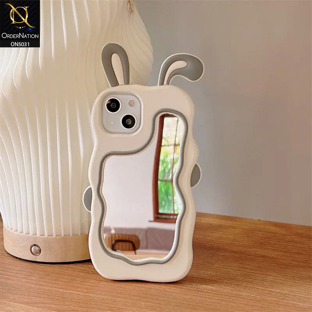 iPhone 15 Plus Cover - Gray - 360-Degree Protection Cute Cartoon Bunny Mirror Soft Silicone Case