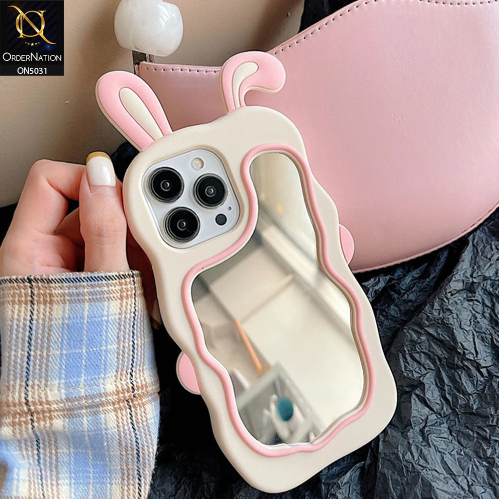 iPhone 15 Pro Cover - Pink - 360-Degree Protection Cute Cartoon Bunny Mirror Soft Silicone Case