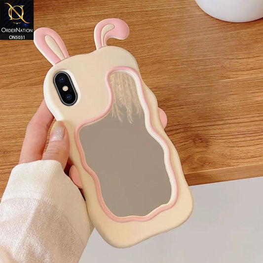 iPhone XS Max Cover - Pink - 360-Degree Protection Cute Cartoon Bunny Mirror Soft Silicone Case
