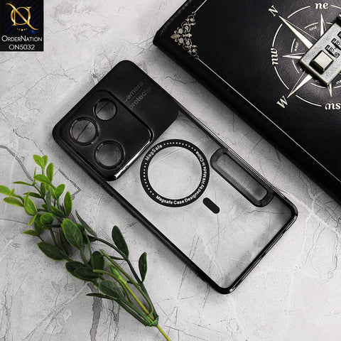 Tecno Camon 20 Cover - Black - New Electroplating Color Borders Camera Protection Magsafe Design Soft Transparent Case With Logo Hole